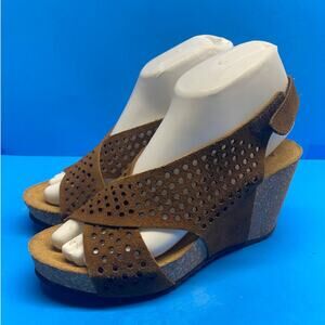 A. Giannetti Shoes Sandals 6.5 Brown Suede Leather Peep Toe Platform Cork Wedges